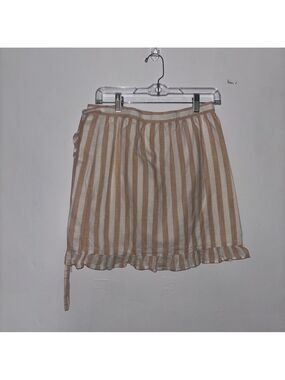 J Crew Striped Tan and White Women's Wrap Ruffle Hem Skirt